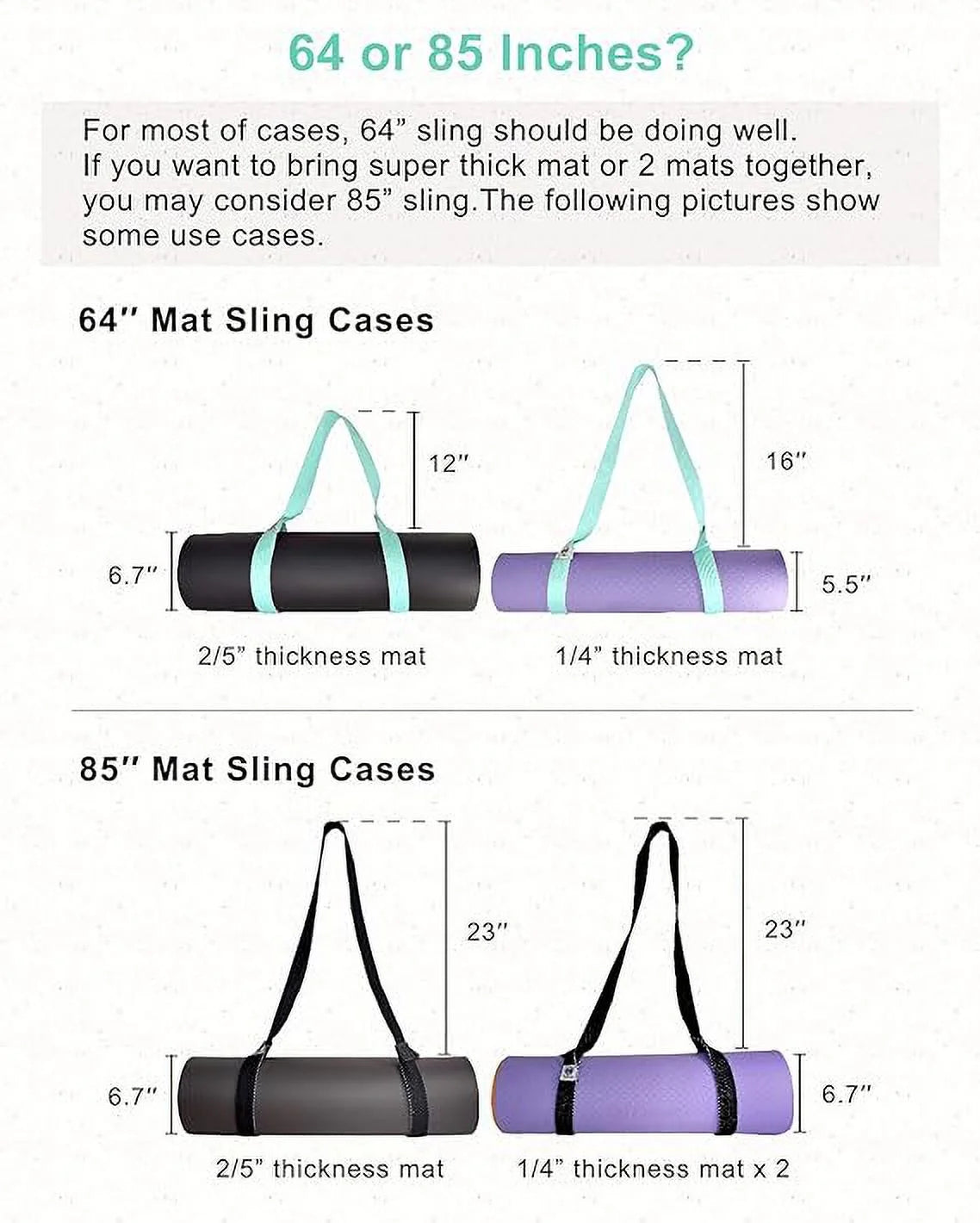 Yoga Mat Holder (Mat Not Incl.), Adjustable Yoga Mat Carrier, Turquoise
